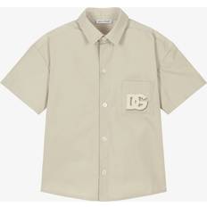 Beige Shirts Dolce & Gabbana Boys Beige Dg Logo Short-Sleeved Cotton Shirt Beige