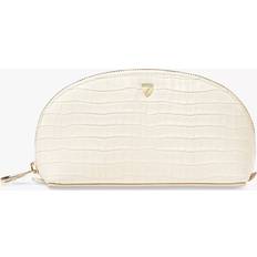 Leather Cosmetic Bags Aspinal of London Croc Effect Leather Makeup Bag - Ivory