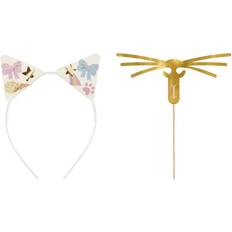 PartyDeco Kattöron Hårband Och Mustasch Set Med Klistermärken