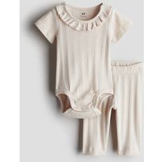 H&M 2-Delat Pointelleset I Bomull - Ljusbeige