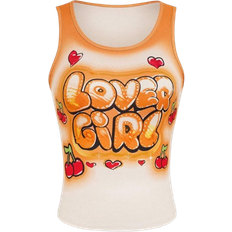 Shein Womens Summer Cartoon Letter Printed Slim Fit Tank Top