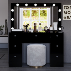 Dressing Tables Boahaus Makeup Vanity 7 Drawers Lighted Crystal Knobs USB Port Dressing Table
