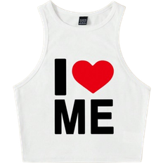 Shein Valentines Day Heart Slogan Print Slim Fit Cropped Tank Top Summer Womens Fashion Love ME