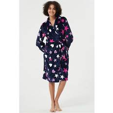 Linea Ladies Heart Star Fleece Dressing Gown - Marineblå/Rosa