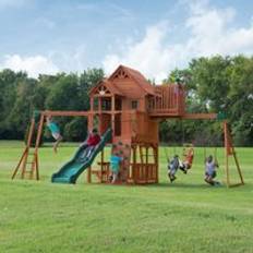 Backyard Discovery Skyfort II Wooden Climbing Frame with 2 Swings Trapeze and 1 x Slide