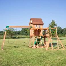 Backyard Discovery Montpelier Wooden Climbing Frame with 2 x Swings Trapeze and 1 x Slide