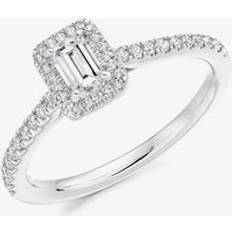 Platinum Rings T.H.Baker Platinum Halo Cluster Emerald-Cut Diamond Engagement Ring - Silver