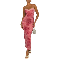 Shein Summer Sexy Floral Printed Red Vintage Pattern Lace Womens Slim Fit Long Tank Dress