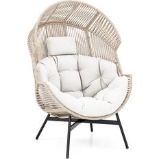 White Lounge Chairs Costway Oversized Wicker Egg Style with Cushions and Headrest Lounge Chair