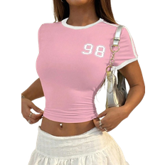 Shein Color Blocking Numeric Letter Design Slim Fit Short Sleeve TShirt