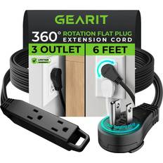 GearIT 360° Rotating Flat Plug Multi-Outlet Extension Cord 6ft Black