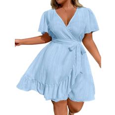 Shein Große Größen Kurzarm V-Ausschnitt Kleid für Damen