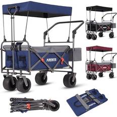 Arebos Luxury Outdoor Utility Wagon Folding Stroller Cart Trolley Blue Gray