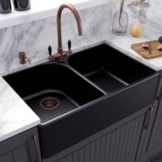 Full-Size Sinks LSC Butler 795 2.0 Bowl Matt Black Ceramic Kitchen Sink & Copper