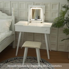 Bed Bath & Beyond Versatile Vanity Desk Set with Advanced Features for Makeup and Storage Milk White 29.5 In L X 31.5 In H X 16.5 In D Dressing Table
