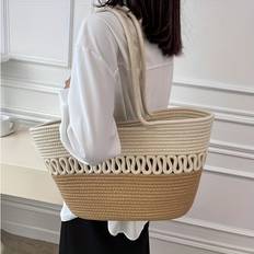 YETP Star (A) Knitting Fabric Beach Bag Large Capacity Handmade Straw Summer Holiday Leisure Bag