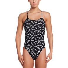 Nike Recycled Fabric Swimsuits Nike Swim Performance Practice Cutout One Piece Damen Badeanzug - Schwarz/Weiß