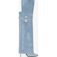 Givenchy Shark Lock Stiletto Over-The-Knee Boots - Washed Denim