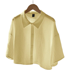Shein Yellow Woven Cropped Blouse For Women