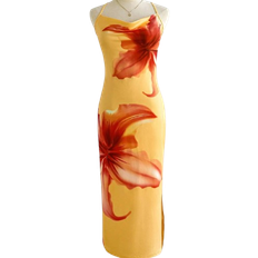 Shein Womens Seaside Beach Vacation Floral Lily Print Slim Fit Split Strap Maxi Dress