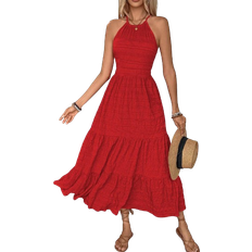Shein Summer Holiday Solid Color Textured Backless Dress
