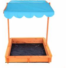Oypla Kids' Wooden Garden Sand Pit With Adjustable Canopy