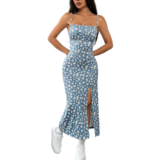 Shein Printed Knit Spaghetti Strap Split Hem Dress For Women Vacation