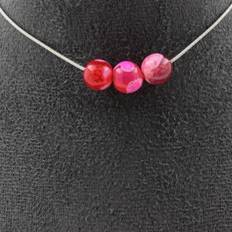 Agat Halsband Collier A Bijoux Agate Craquelé Rouge 3 Perles 8 mm Acier Inoxydable