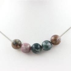 Agate - Women Necklaces Minerals Necklace 5 Indian Agate Beads 8 mm - Stainless Steel