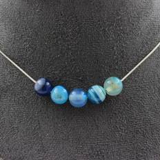 Agate - Women Necklaces Necklace 5 Beads Banded Agate Beads - Blue