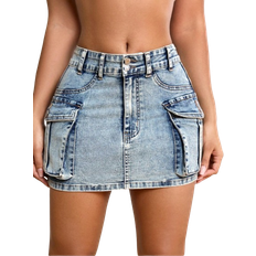 Shein Womens Casual Denim Pencil Skirt With Pockets