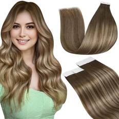 Tape-Extensions LaaVoo Echthaar Extensions Tape Balayage Braun 40 cm 50g