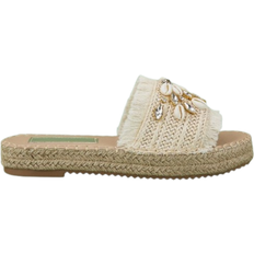 Canvas Slippers & Sandals Shein Women Rhinestone & Decor Espadrille Sandals, Vacation Beige Outdoor Straw Flat Sandals