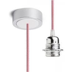 Stofledning rød Rendl HEX Pendelsæt Krom Hvid Rosette Rød Hvid Stofledning Pendel ∅ 8cm