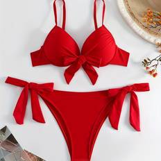 Röda Bikiniset Temu Gathered Hard Bikini Set