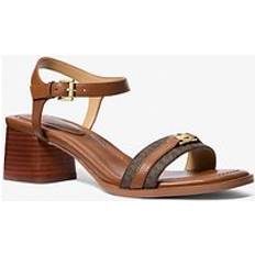 Michael Kors MK Mandy Signature Logo and Leather Sandal - Brown