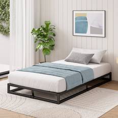 Hashtag Home Dekker Metal Platform Bed with Wooden Slat Support 15cm 6in Height - Black
