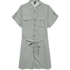 Grey Dresses Vero Moda Vmbumpy Short Dress With Pockets - Khaki Stripe