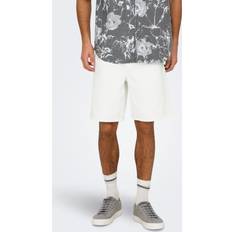 Men - Natural Trousers & Shorts Only & Sons Onsfade Mid Waist Loose Fit Shorts White
