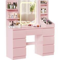 Latitude Run Rosse With 3 Colorful Light Mirror 7 Drawers 7 Storage Shelves 110cm Dressing Table 40x110cm