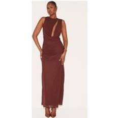 PrettyLittleThing Chiffon Keyhole Ruched Detail Maxi Dress - Chocolate