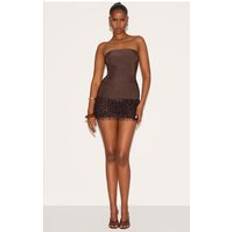 PrettyLittleThing Textured Tassel Mini Skirt - Dark Chocolate