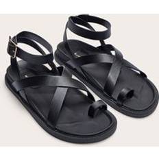 Sandals PrettyLittleThing Pu Round Toe Ankle Strap Footbed Sandals - Black