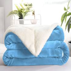 Textiles Rosdorf Park Kaylie Soft Sherpa Fleece Fur Thick Dual Sided Reversible Blanket Throw 130cm W x 150cm L Blankets Blue
