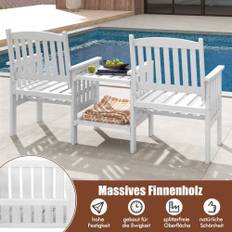 Trädgårdsbänk med bord Utemöbler Cwy Med Bord 2-Sits Bänk Med 5 Cm Paraplyhål 165 x 60 x 88 Cm Vit Trädgårdsbänk