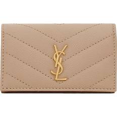 Key Cases Saint Laurent Women's Cassandre Slim Key Case in Grain De Poudre Embossed Leather - Dark Beige