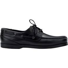 Black Boat Shoes Jones Bootmaker Parsons Leather Boat Shoes - Black