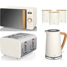 Swan Nordic White Jug Kettle 4 Slice Toaster Microwave & Canisters