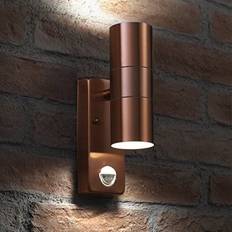 Auraglow PIR Motion Sensor Stainless Steel Up & Down Outdoor Security - Cool White - Copper Finish Wall light