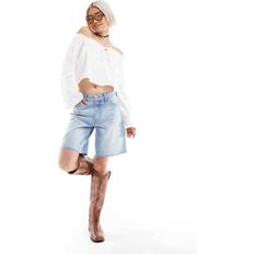 Transparent Byxor & Shorts Bershka Långa Jeansshorts Med Strass - Mellanblå